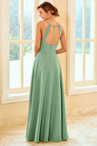 Light Green Long Bridesmaid Dress with Slit