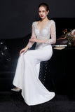 White Applique Mermaid Prom Dress