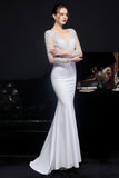 White Applique Mermaid Prom Dress