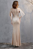 Champagne Velvet Mermaid Long Prom Dress