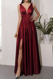 Champagne Satin Long Prom Dress with Slit