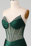 Mermaid Sweetheart Dark Green Corset Prom Dress with Split Front