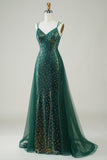 Sparkly Dark Green Beaded Long Prom Dress