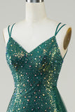 Sparkly Dark Green Beaded Long Prom Dress